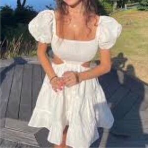 Sabo Skirt Mini Dress Lightweight Breathable Plaid Ruffle Puff Sleeve Cream 10